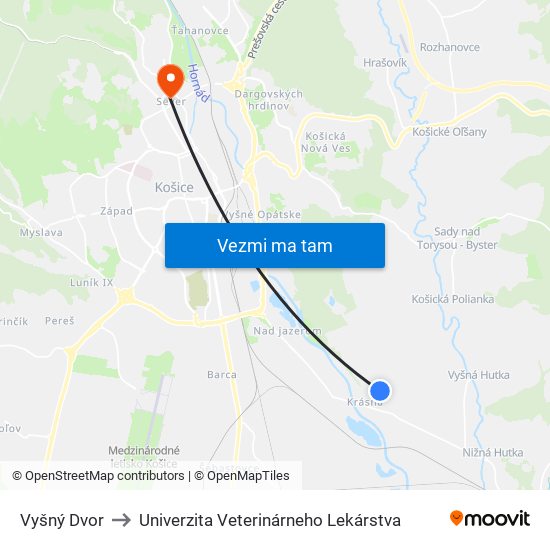 Vyšný Dvor to Univerzita Veterinárneho Lekárstva map