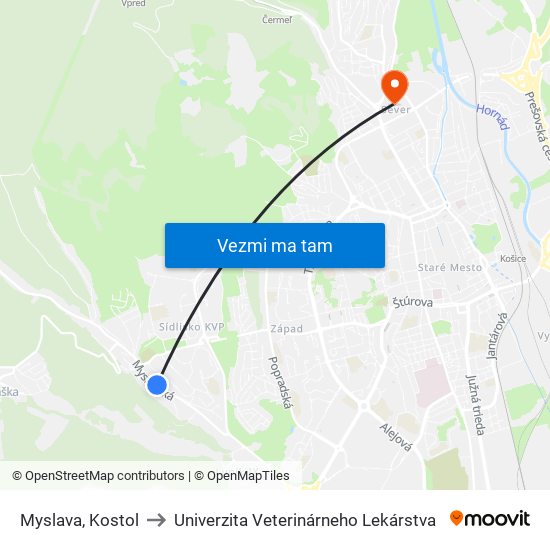 Myslava, Kostol to Univerzita Veterinárneho Lekárstva map