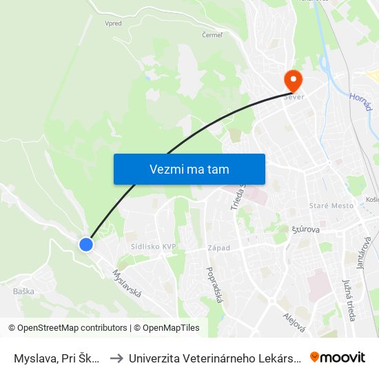 Myslava, Pri Škole to Univerzita Veterinárneho Lekárstva map