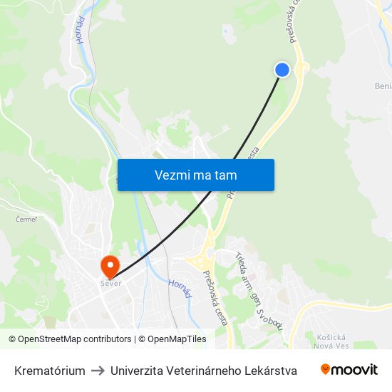 Krematórium to Univerzita Veterinárneho Lekárstva map