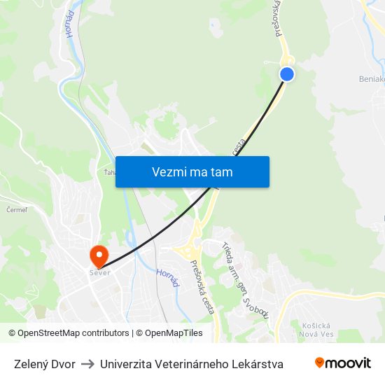 Zelený Dvor to Univerzita Veterinárneho Lekárstva map