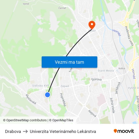 Drabova to Univerzita Veterinárneho Lekárstva map