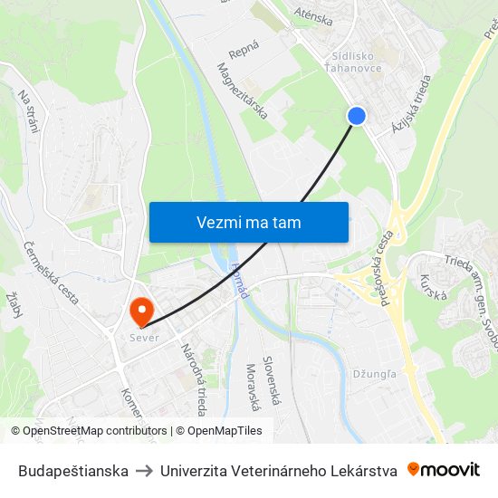 Budapeštianska to Univerzita Veterinárneho Lekárstva map