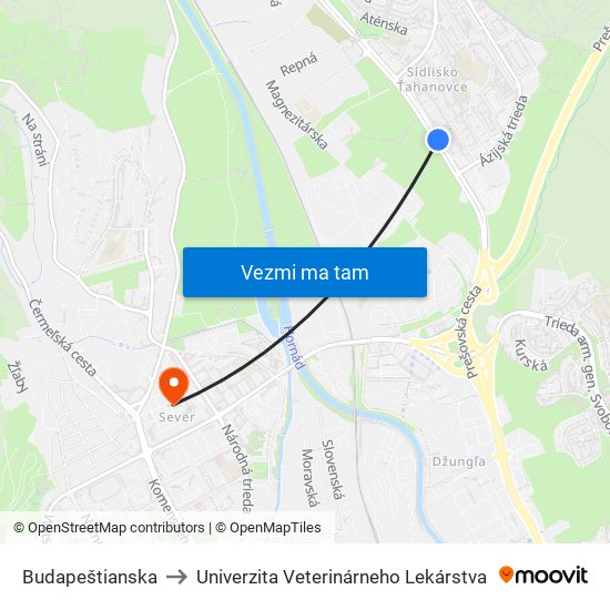 Budapeštianska to Univerzita Veterinárneho Lekárstva map