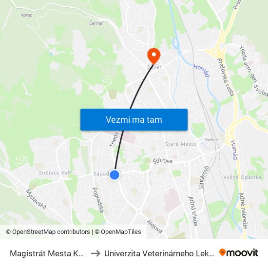 Magistrát Mesta Košice to Univerzita Veterinárneho Lekárstva map