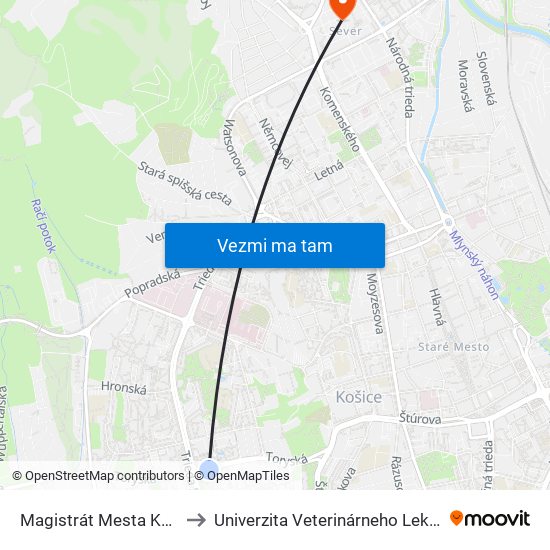 Magistrát Mesta Košice to Univerzita Veterinárneho Lekárstva map