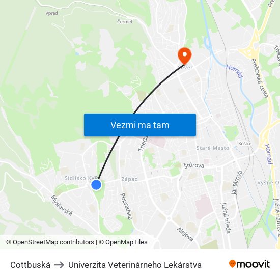 Cottbuská to Univerzita Veterinárneho Lekárstva map