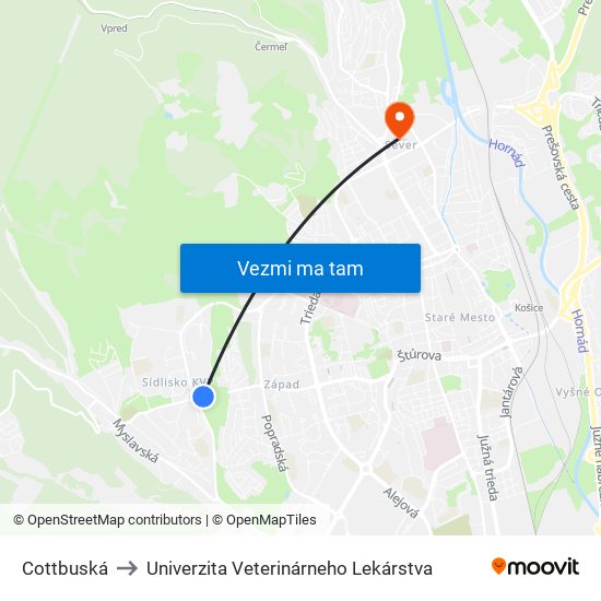 Cottbuská to Univerzita Veterinárneho Lekárstva map