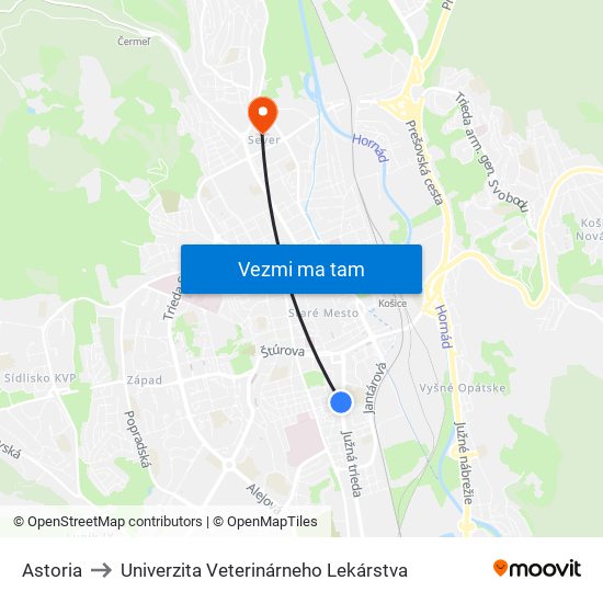 Astoria to Univerzita Veterinárneho Lekárstva map