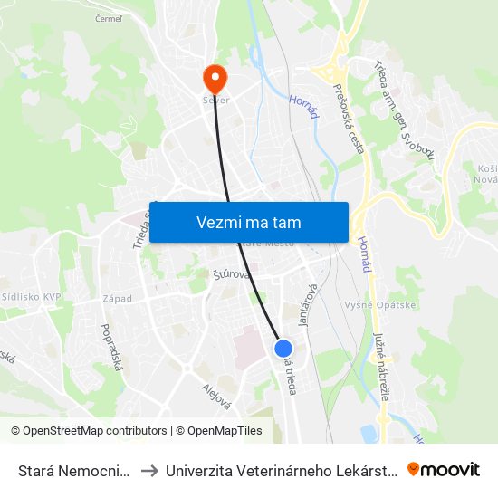 Stará Nemocnica to Univerzita Veterinárneho Lekárstva map