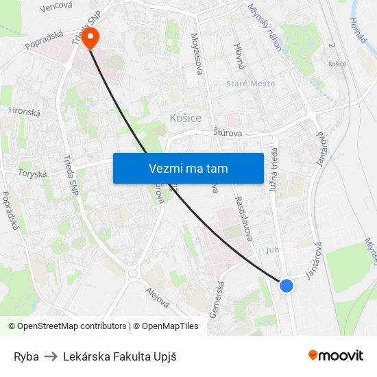 Ryba to Lekárska Fakulta Upjš map