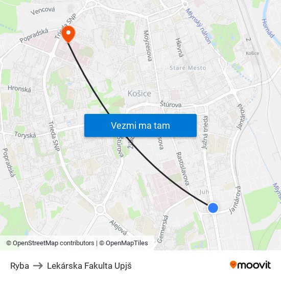 Ryba to Lekárska Fakulta Upjš map