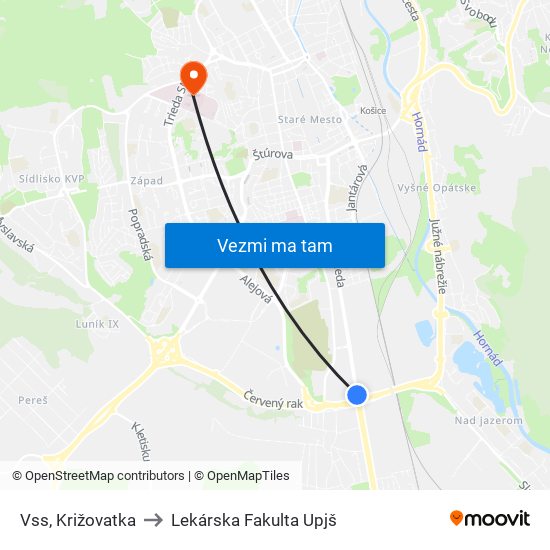 Vss, Križovatka to Lekárska Fakulta Upjš map