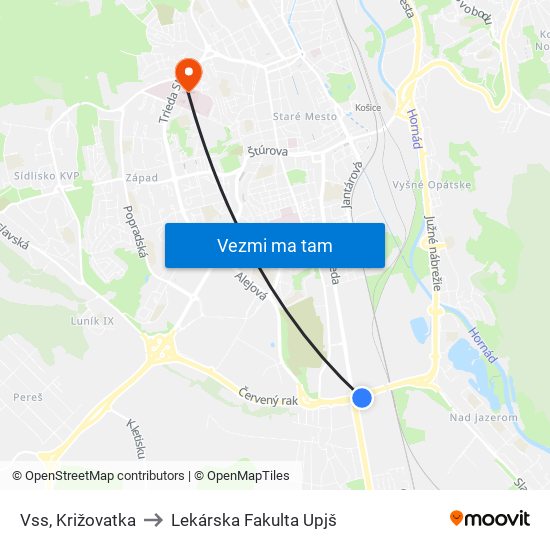 Vss, Križovatka to Lekárska Fakulta Upjš map