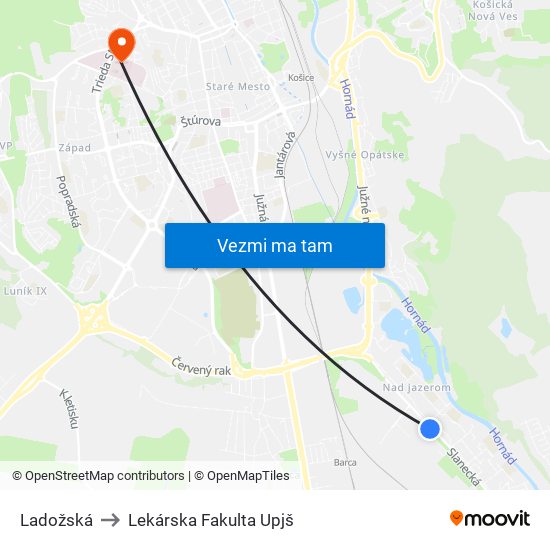 Ladožská to Lekárska Fakulta Upjš map