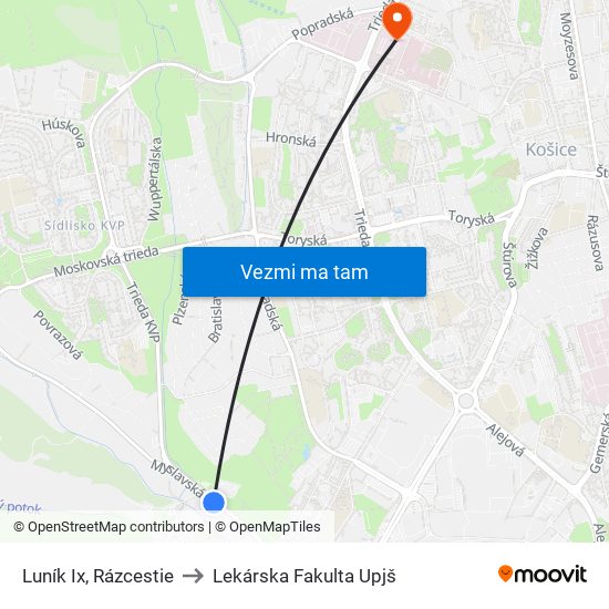 Luník Ix, Rázcestie to Lekárska Fakulta Upjš map