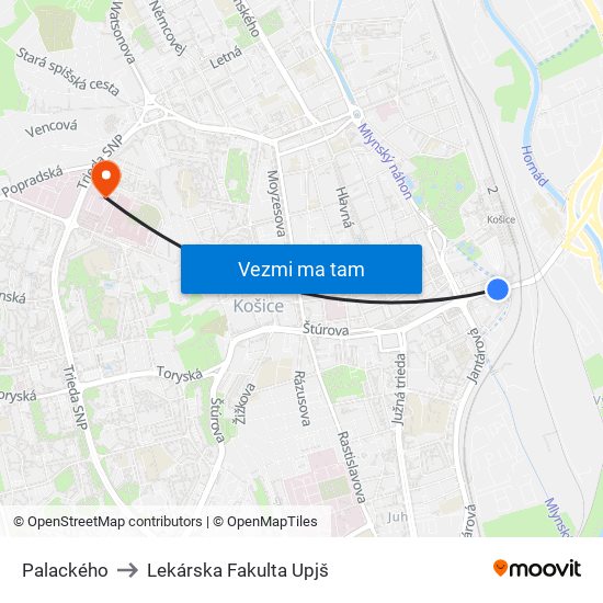 Palackého to Lekárska Fakulta Upjš map