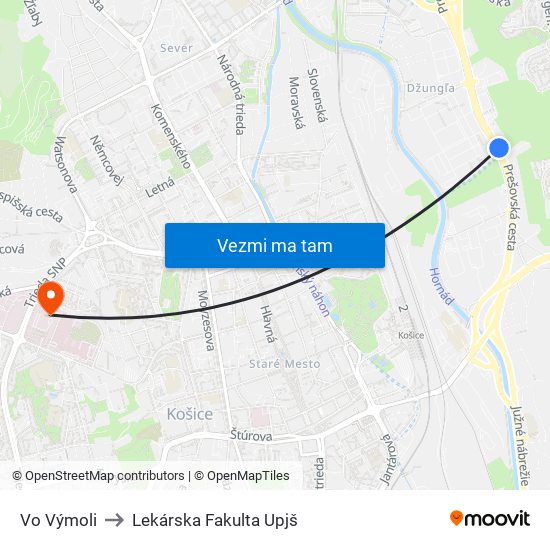 Vo Výmoli to Lekárska Fakulta Upjš map