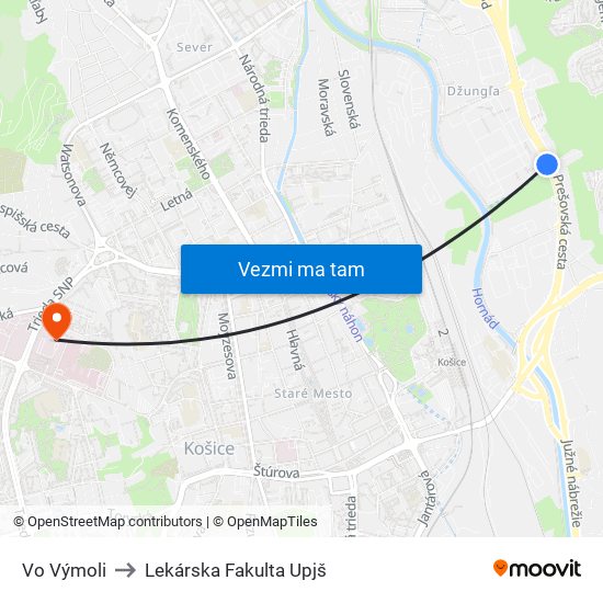 Vo Výmoli to Lekárska Fakulta Upjš map