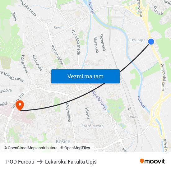 POD Furčou to Lekárska Fakulta Upjš map