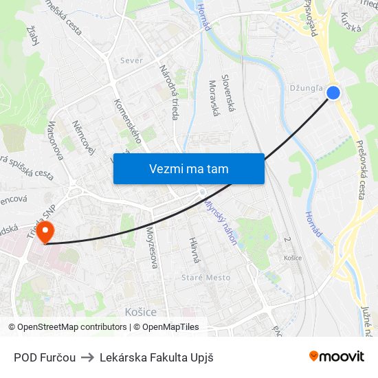 POD Furčou to Lekárska Fakulta Upjš map