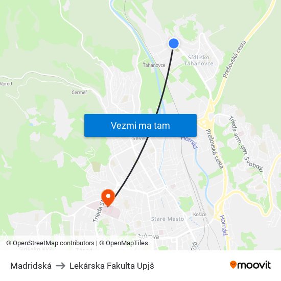 Madridská to Lekárska Fakulta Upjš map