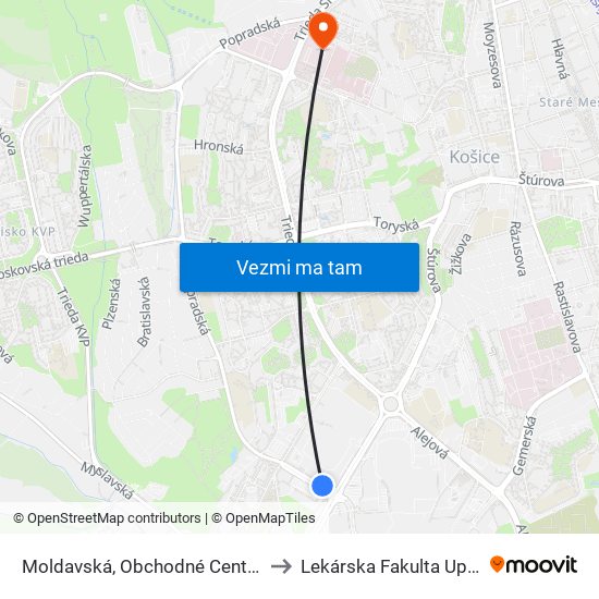 Moldavská, Obchodné Centrá to Lekárska Fakulta Upjš map