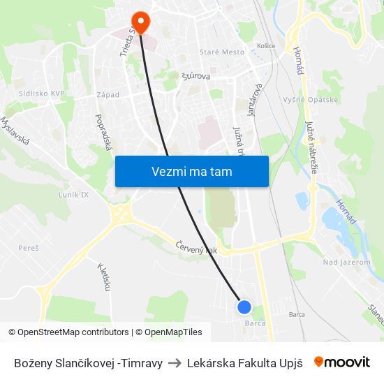 Boženy Slančíkovej -Timravy to Lekárska Fakulta Upjš map