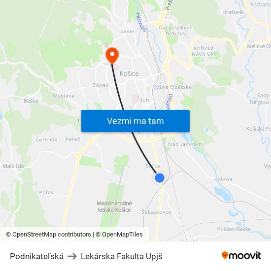 Podnikateľská to Lekárska Fakulta Upjš map