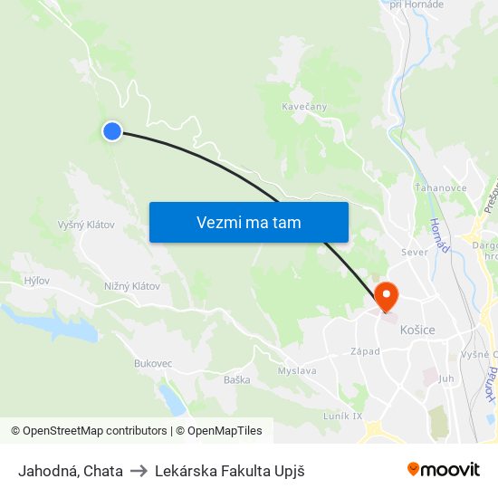 Jahodná, Chata to Lekárska Fakulta Upjš map