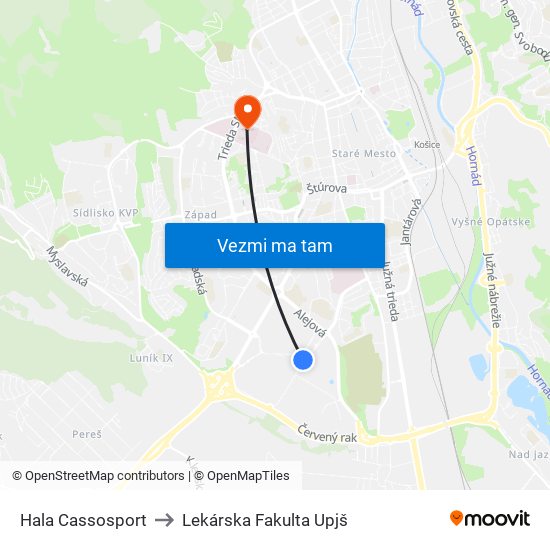 Hala Cassosport to Lekárska Fakulta Upjš map