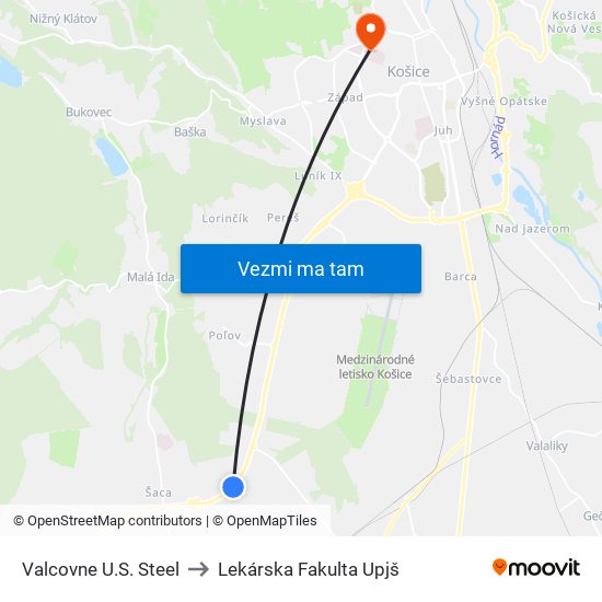 Valcovne U.S. Steel to Lekárska Fakulta Upjš map