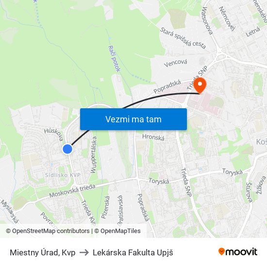 Miestny Úrad, Kvp to Lekárska Fakulta Upjš map