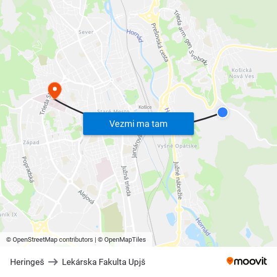 Heringeš to Lekárska Fakulta Upjš map