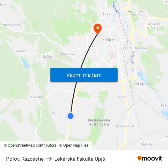 Poľov, Rázcestie to Lekárska Fakulta Upjš map