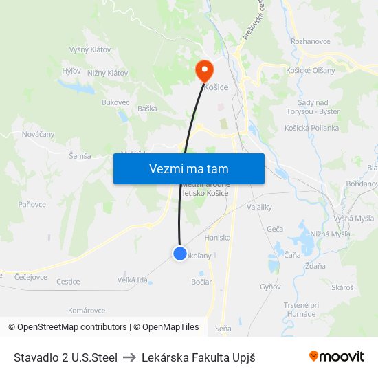 Stavadlo 2 U.S.Steel to Lekárska Fakulta Upjš map