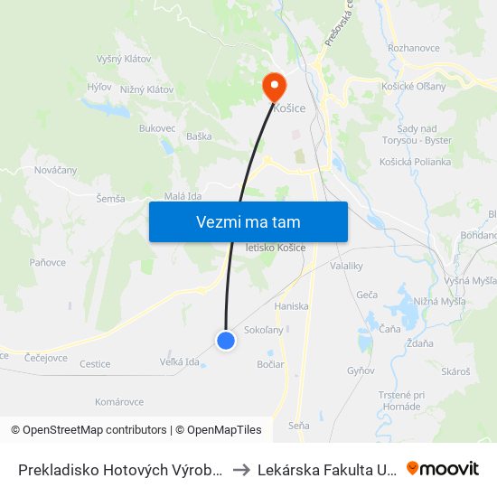 Prekladisko Hotových Výrobkov to Lekárska Fakulta Upjš map