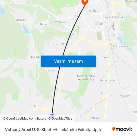 Vstupný Areál U. S. Steel to Lekárska Fakulta Upjš map