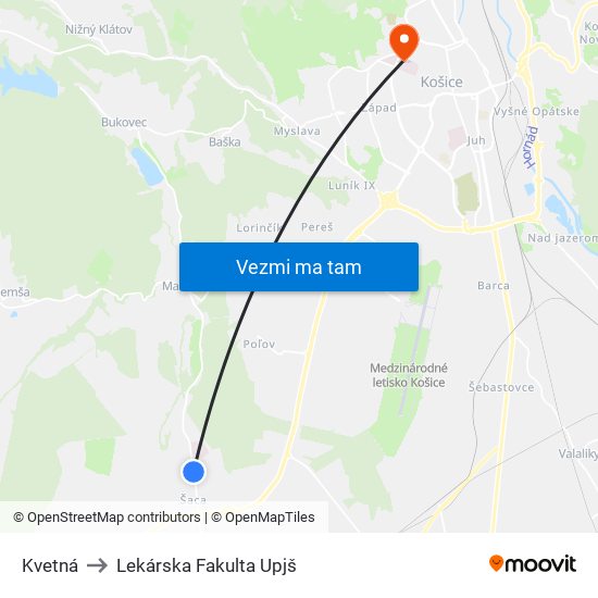 Kvetná to Lekárska Fakulta Upjš map