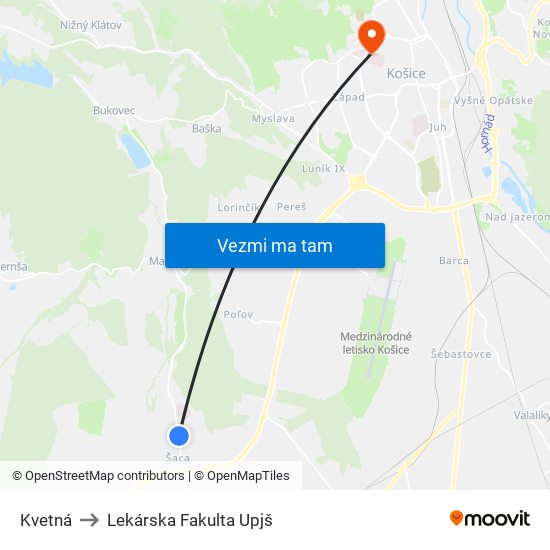 Kvetná to Lekárska Fakulta Upjš map