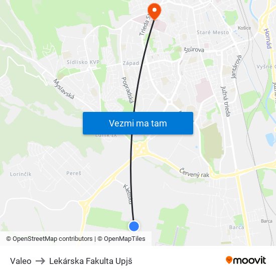 Valeo to Lekárska Fakulta Upjš map