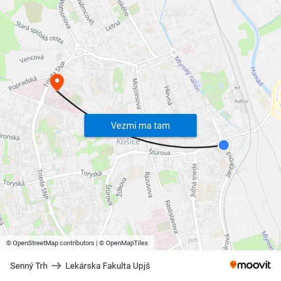 Senný Trh to Lekárska Fakulta Upjš map