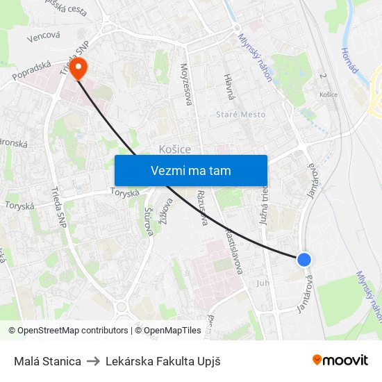 Malá Stanica to Lekárska Fakulta Upjš map
