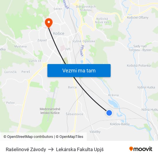 Rašelinové Závody to Lekárska Fakulta Upjš map