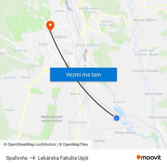 Spaľovňa to Lekárska Fakulta Upjš map