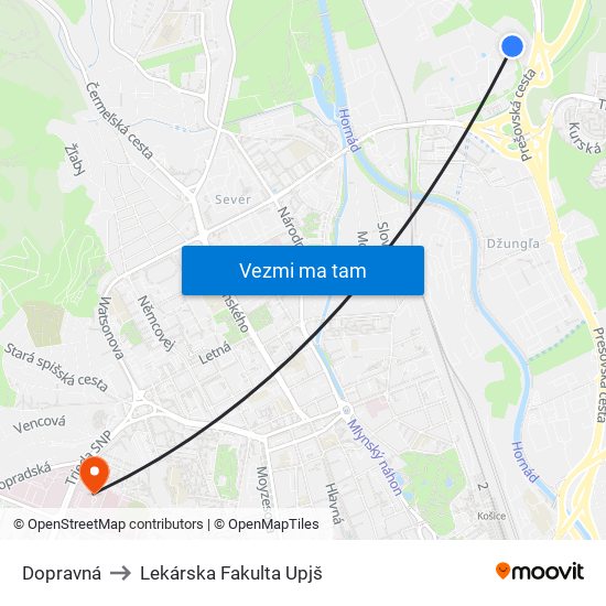 Dopravná to Lekárska Fakulta Upjš map