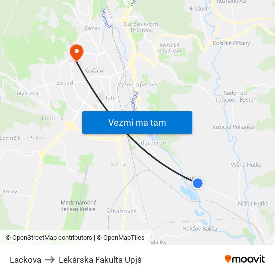 Lackova to Lekárska Fakulta Upjš map