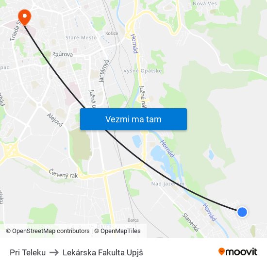 Pri Teleku to Lekárska Fakulta Upjš map