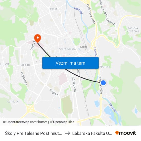 Školy Pre Telesne Postihnutých to Lekárska Fakulta Upjš map