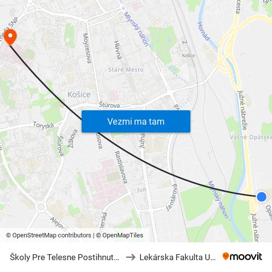 Školy Pre Telesne Postihnutých to Lekárska Fakulta Upjš map